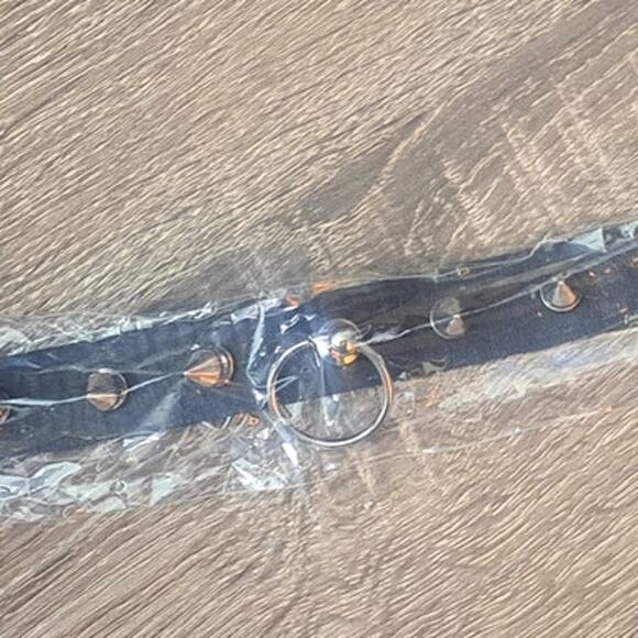 Punk Rocker Black Studded Spike Neck Choker Collar with Small Center Ring Detail - Picture 2 of 7